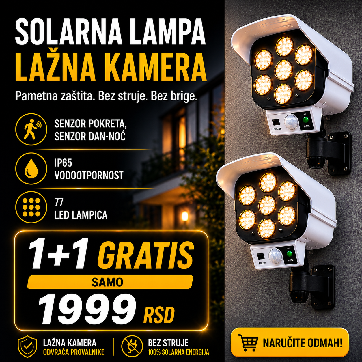 Solarno svetlo sa senzorom pokreta 1+1 GRATIS